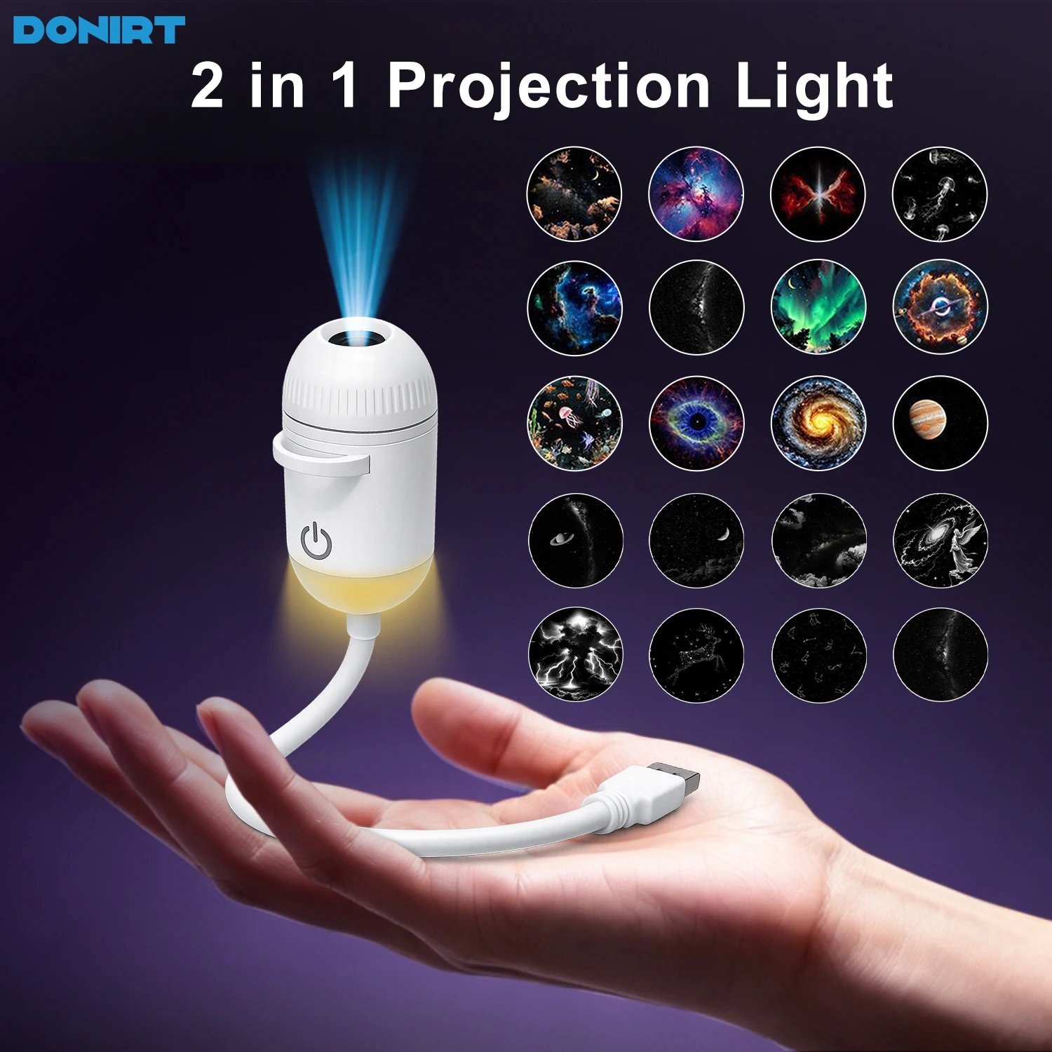 2 in 1 USB Ambient Projection Light Adjustable Focus Car Interior Light Home Room Starry Star Romantic Saturn Galaxy Night Light