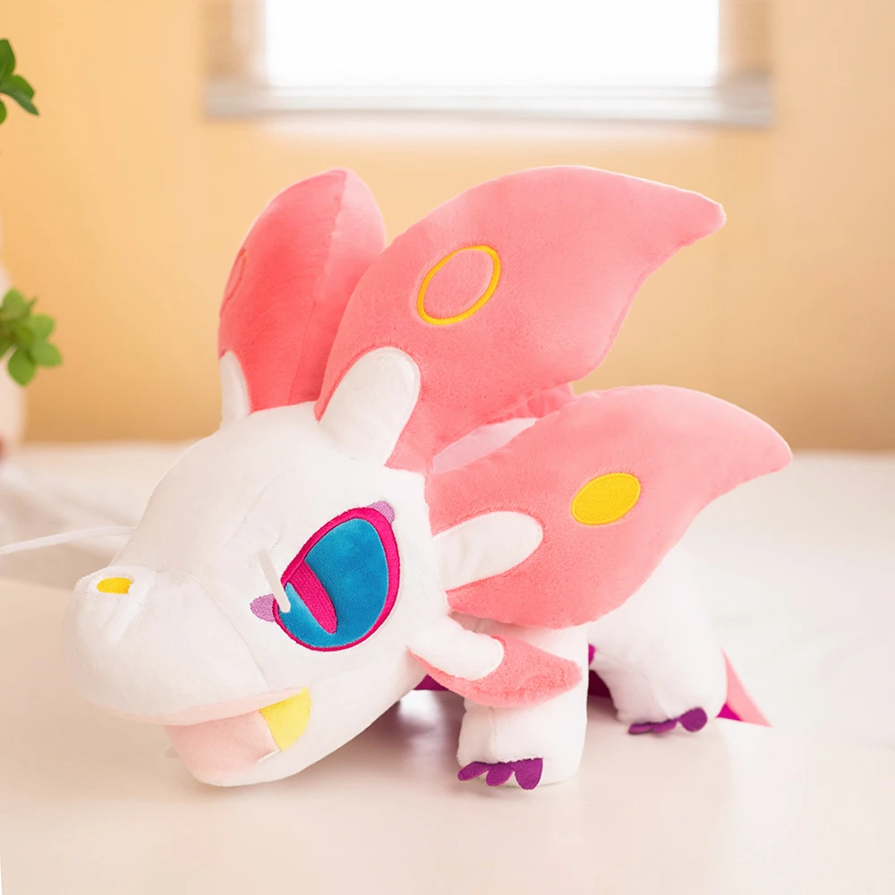 Figura de dibujos animados de monstruo Hunter Rise Palamute de 95 cm Mizutsune ‌   Juguete de dragón de peluche de zorro, muñecos de peluche Kawaii, almohada suave grande, regalos