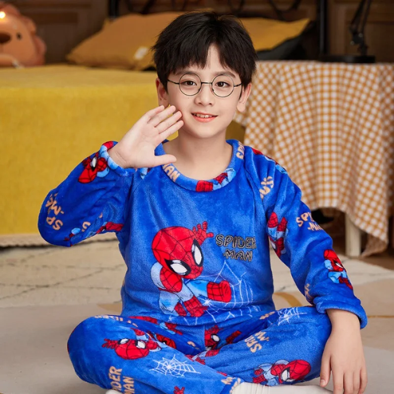 Autumn and winter children\'s flannel pajamas baby thickened cartoon home clothing boys\' and girls\' middle-aged and young childre