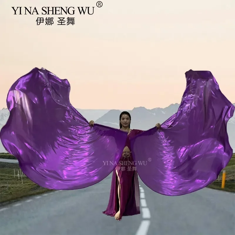 Nuovi oggetti di scena di danza Panno dorato Bandiera semicircolare Prestazioni di danza del ventre Ali di bandiera morbida 1 paio di mani sinistra destra per le donne Professio