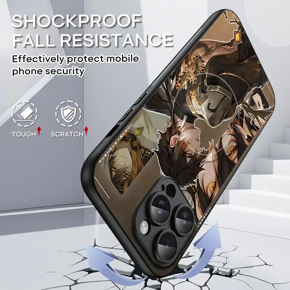 TGG Genshin Impact Zhongli جراب هاتف آيفون 16 15 14 13 12 11 Plus Pro Max الراقية الفاخرة Magsafe جلد الغنم