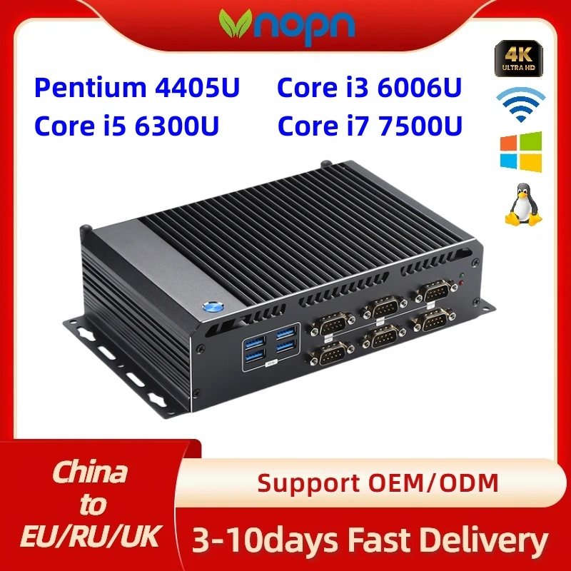 Vnopn 6COM 2HD-MI 2LAN безвентиляторный Pentium 4405U Core i3 i5 i7 промышленный din-рейка встроенный мини ПК