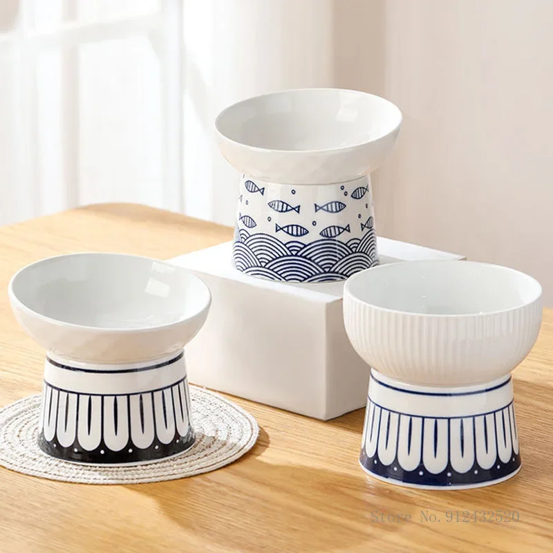 

Cartoon Cat Bowl, Ceramic High Foot, Anti-Overturning Protection, Cervical Rice Dog Drinking Water Food Bowl, Supplies 1Pc
