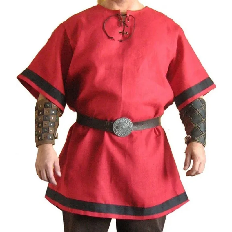 Middeleeuwse Viking Krijger Kostuum Vintage Renaissance Viking Ridder Outfit Larp Kostuum Volwassen Mannen Nordic Leger Piraat Tunica Shirt