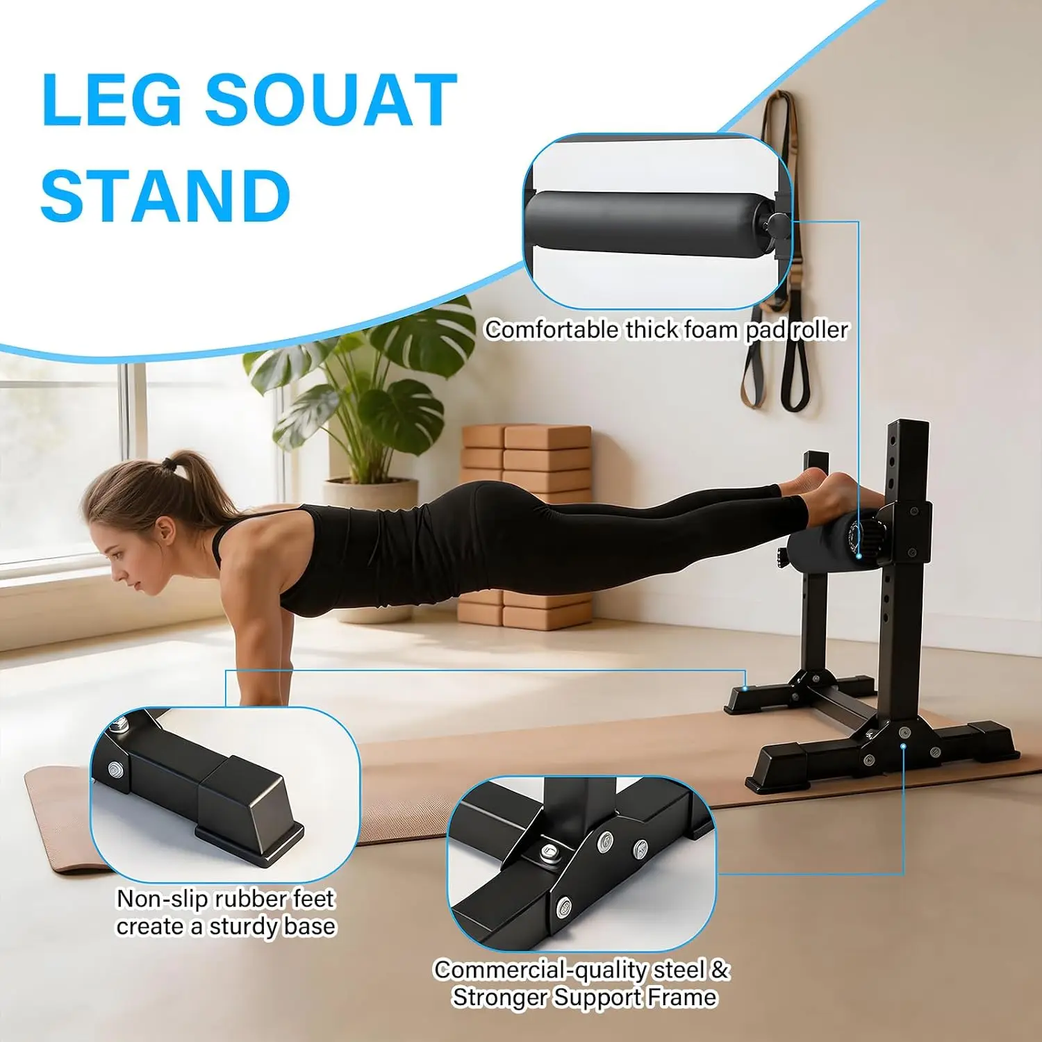 Split Squat Stand, Single Leg Squat Roller, One Leg Squat Stand, Stand-Alone Machine Leg Curl, Strength Training for Home Gym