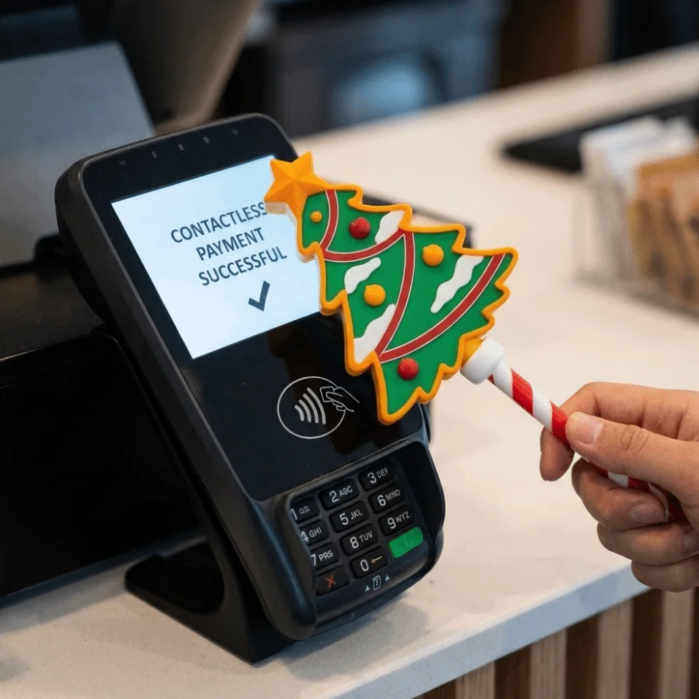 3D Printed Xmas Tree Shape Magic Wand Handheld Portable Christmas Tap Wand Cute Plastic Credit Card Holder Christmas Decor