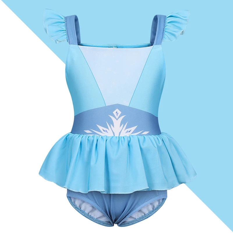 Kids Girls Ice Snow Princess Beach Swimsuit One‑Piece Bikini Bathing Suit Summer Swimwear 2‑10Y Holiday Pool Cosplay Outfit