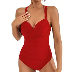 Red One-Piece Swimsuits Closed Women's Swimwear With Push Up Swimming Wear Bodysuit Beach Bathing Suits Beachwear Pool Bather