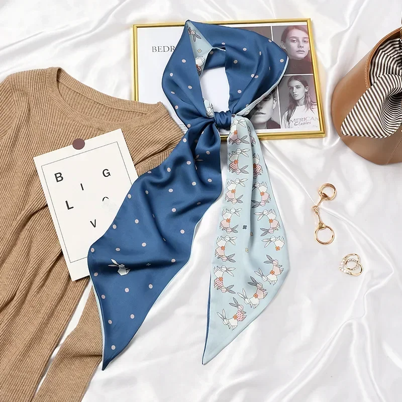 

Spring/Summer Cute Kitten Ribbon For Women Soft Cozy Imitation Silk Scarf Classic Versatile Shawl Length Fashion Head Wraps