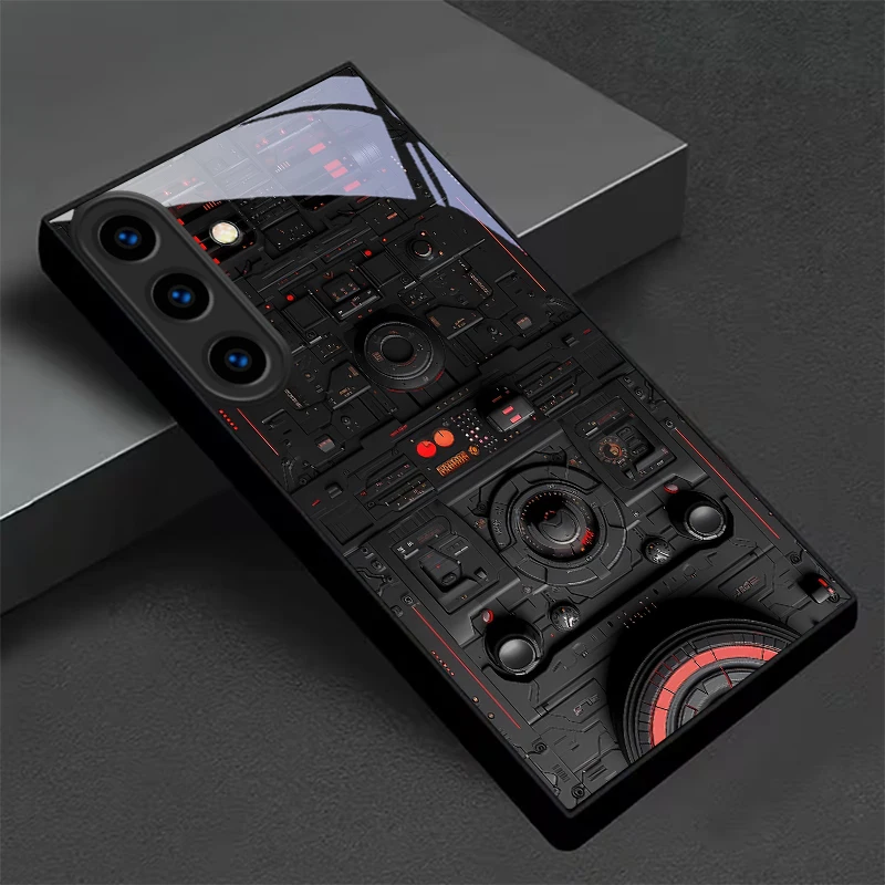 Red Cockpit Console Black Glass Phone Case For For Samsung Galaxy S26 S25 S26Ultra S25Edge S24 FE S23 S22 S21 S20 S26 Plus Cover