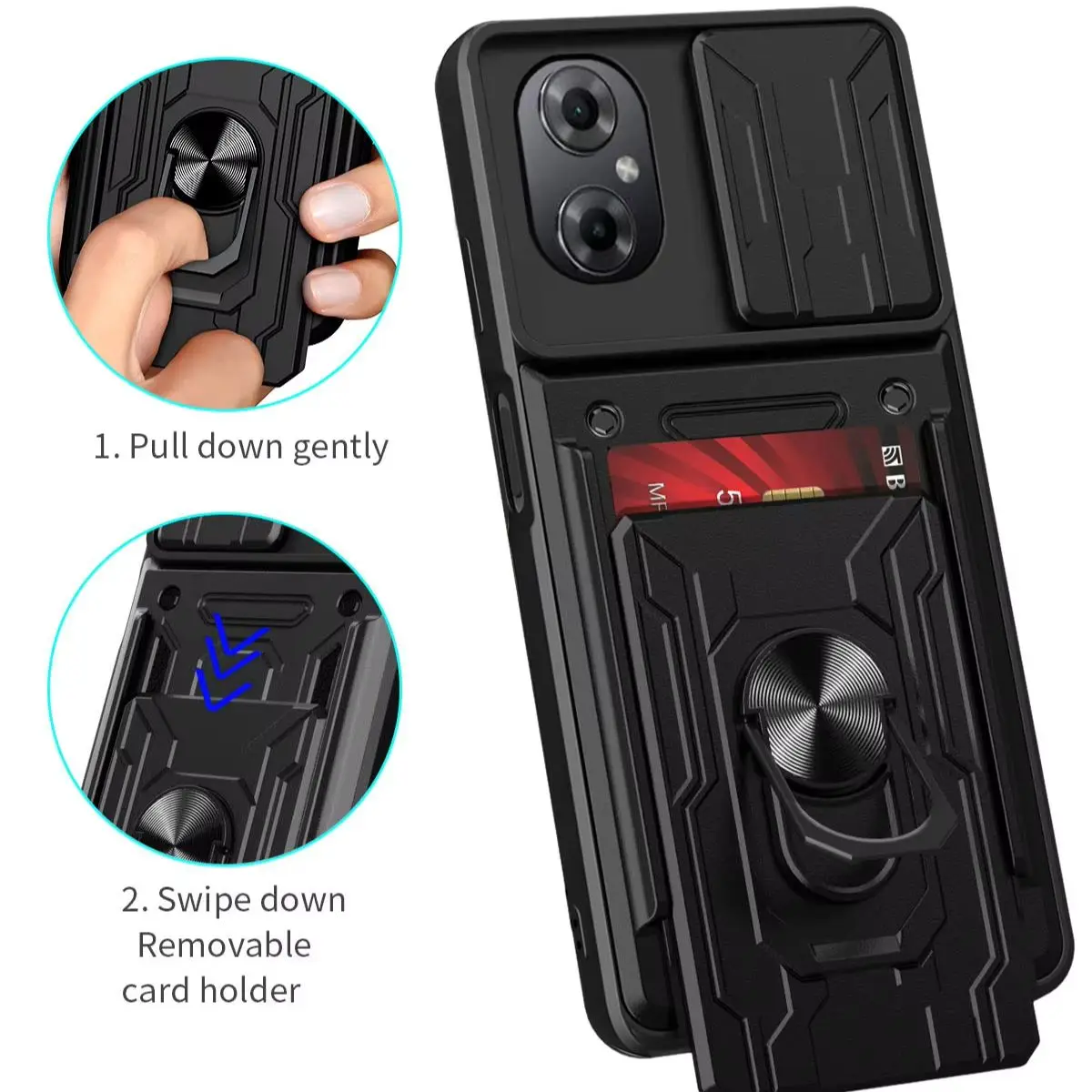 Coque robuste avec support magnétique et emplacement pour cartes, protection coulissante pour appareil photo, pour Xiaomi Poco M5 4G et Xiaomi Poco M4 5G