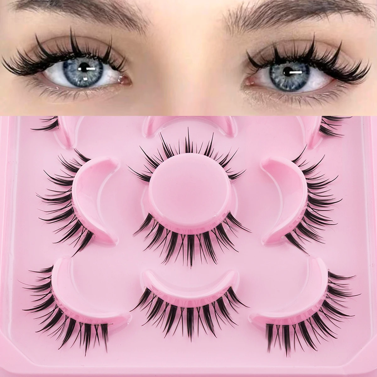 ISEEN 10pcs 가짜 속눈썹 3D 가짜 밍크 속눈썹 고양이 Nutural 재사용 가능한 비 자극성 초보자 및 일상 사용에 적합