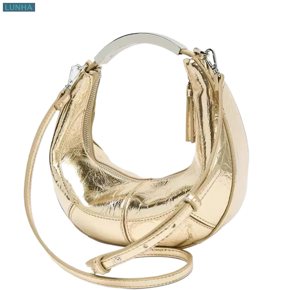

Женская сумка-хобо из искусственной кожи в форме полумесяца, кошелек через плечо, роскошная сумка под мышками, золотой дизайн