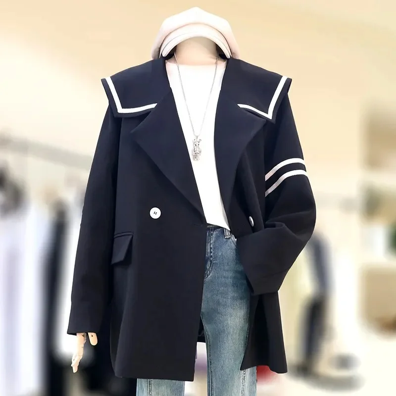 Women Fat mm Senior Sense Navy Collar Suit Coat For Women 2023 Spring Autumn New Relaxed Age-reducing Leisure Suit Tide Commute