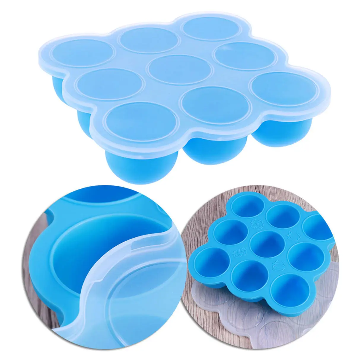 9-Piece Silicone Baby Food Containers Set for Freezer Storage Airtight Leakproof Bpa-Free Lattice Design Clear Lid Crisper Tray