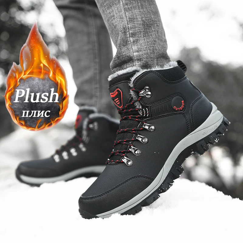 Warm Plus Velvet Men's Cotton Shoes Winter Men's Boots Windproof Snow Boots Comfortable Men Casual Shoes Non-slip Hiking Boots