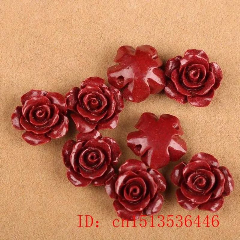10pc Fashion Cinnabar Jade 12mm Rose Flower Beads DIY Earrings Bracelets Jewellery Chinese Healing Women Luck Gift Sweater Chain view 2