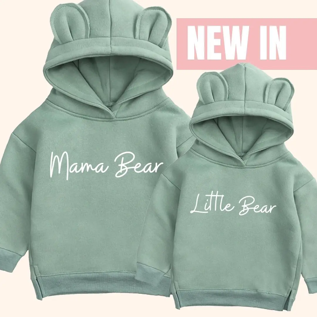 2025 Custom Family Match Mom Kids Bear Hooded Sweatshirt Fleece Spring Warm Clothes Baby Boys Girls Thick Personalized Tracksuit