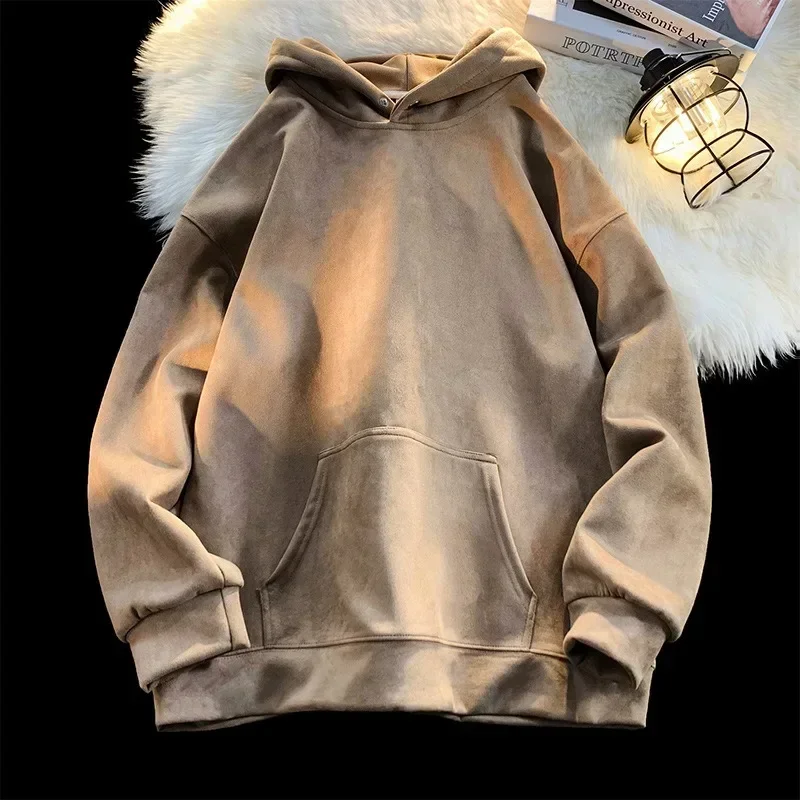 Y2K Suede Hooded Sweatshirts Women Baggy Solid Color Fashion Coat Harajuku Hoodies Oversized Street Hip Hop Pullover Shirt