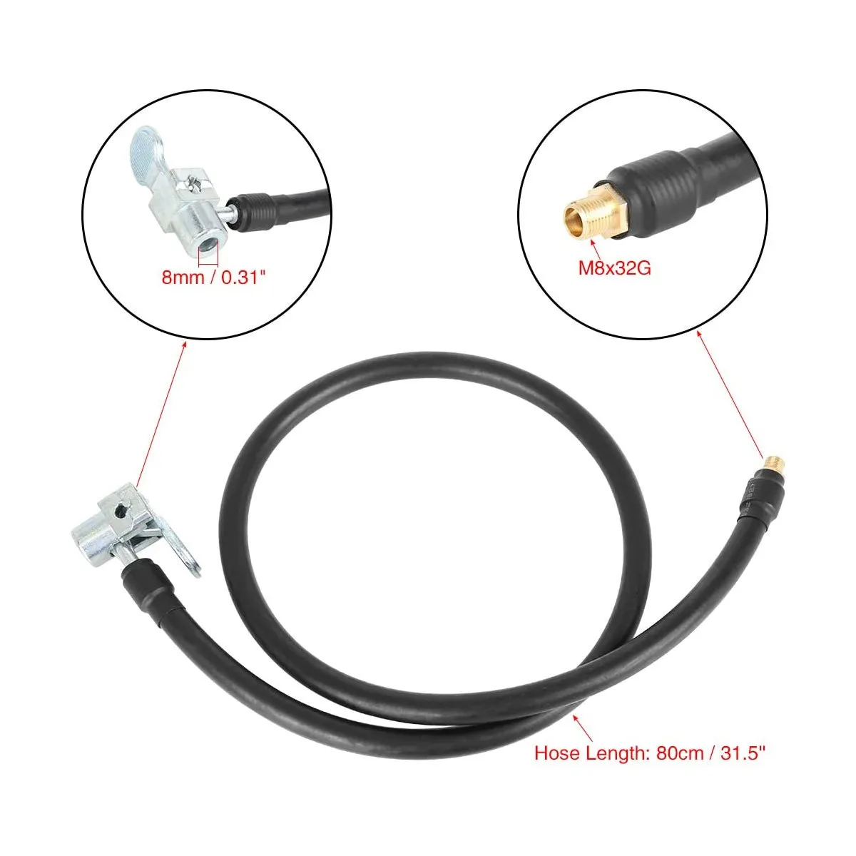 80Cm Black Air Pump Extension Tube Inflator Adapter Air Hose Connector for Bike Motorcycle Car Tire Inflating Pump Accessory