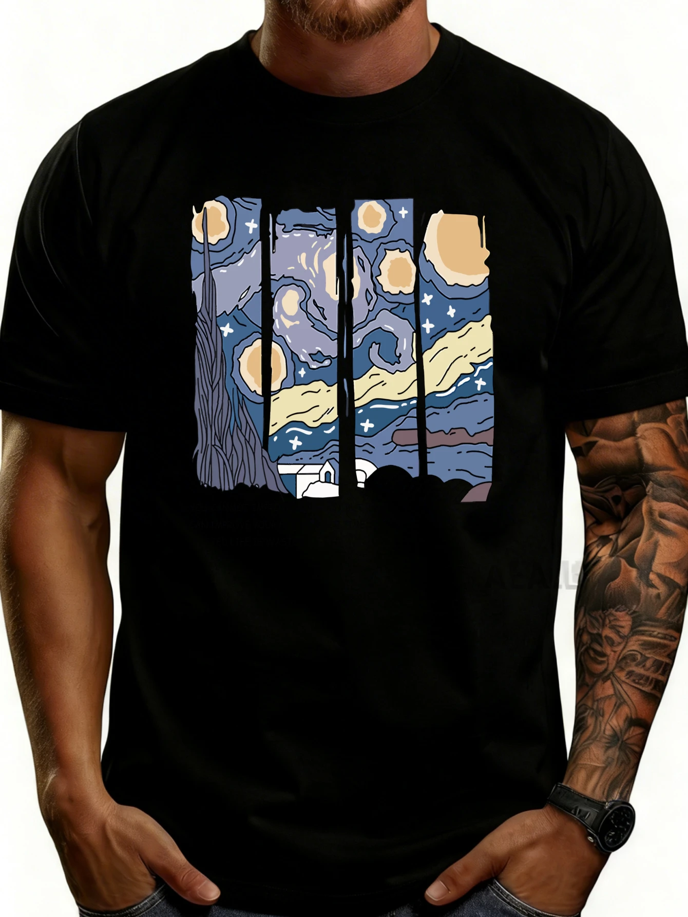 Men's Plain Graphic T-Shirt - Breathable, Soft, Lightweight - Starry Sky Art Print - Vintage Fun Pattern Casual Short Sleeve Summer Top, Gift for Him