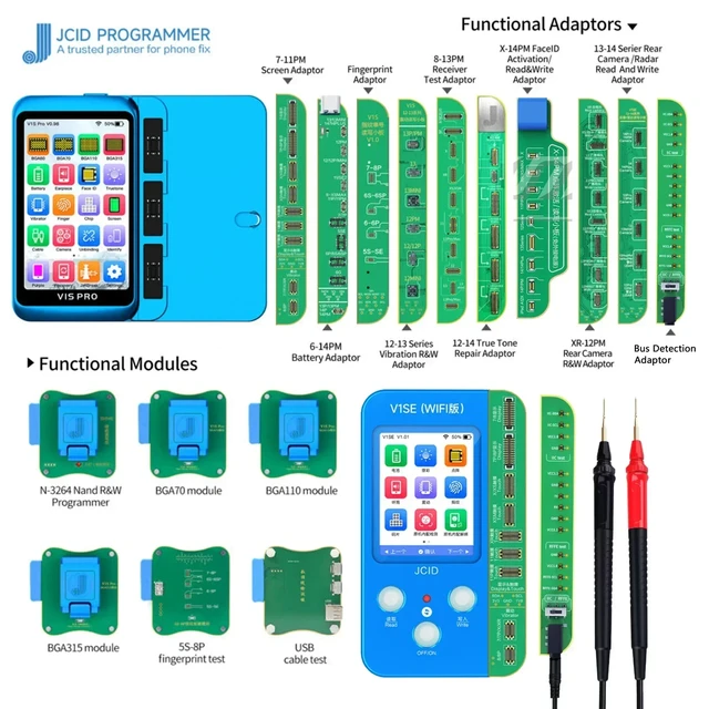 JCID V1S PRO V1SE Programmer with BGA110 BGA70 for IPhone 6-14 ProMax Nand  Flash Read Write Format Screen True Tone Repair tools - AliExpress 1420