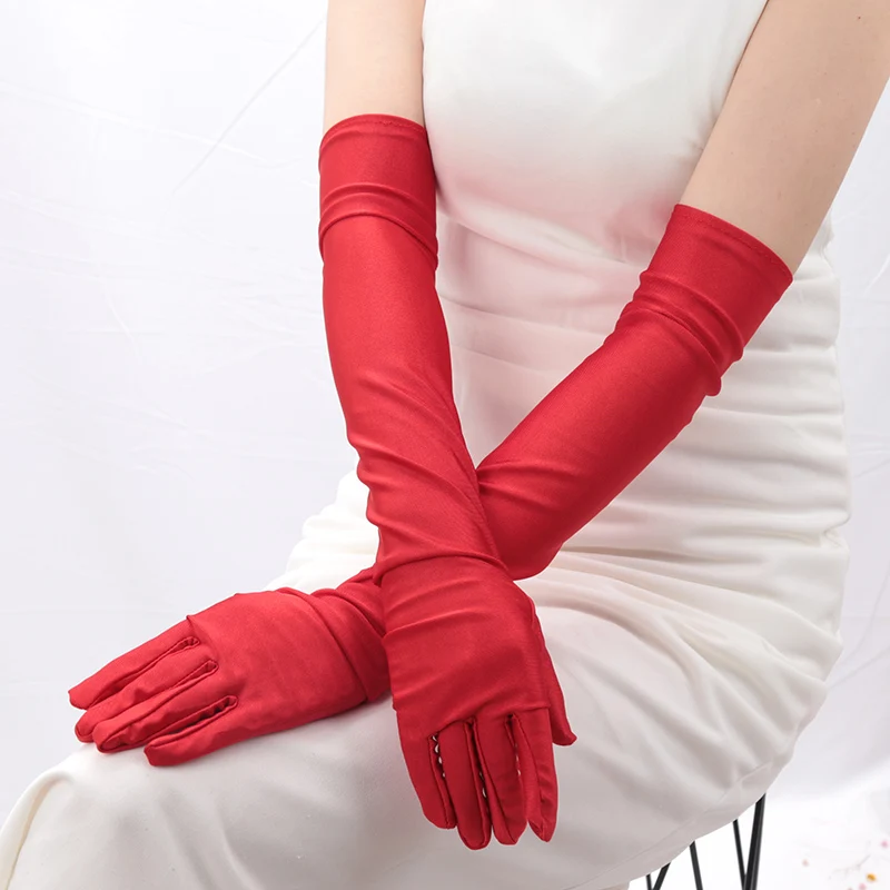 Women Long Finger Elbow Sun Protection Gloves Opera Evening Party Prom Costume Adult Fashion Accessories Black Red White Mittens