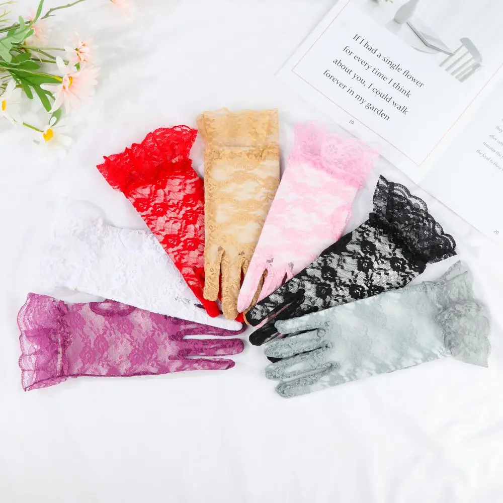 Летние варежки с защитой от ультрафиолета, свадебные варежки с цветочным узором розы, белые перчатки невесты, кружевные перчатки, вечерние нарядные перчатки