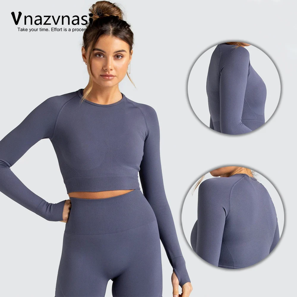 Vnazvnasi Seamless Yoga Top With Long Sleeve Sports Shirts for Fitness Push Up Solid colors Workout Clothes Sportswear Woman Gym