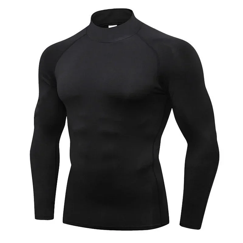 Men\'s Turtleneck Quick dry Long-Sleeved Compression Long Sleeved Sports Fitness Tight T-shirt Running Casual Spring and Autumn