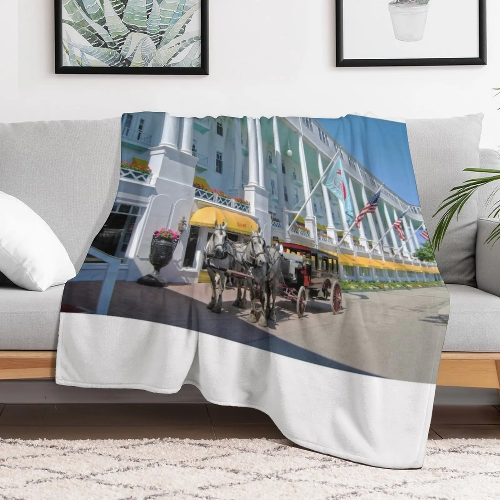 Carriage at the Grand Hotel, Mackinac Island, Michigan Throw Blanket Cozy Throw Blanket Birthday Gift for Him Her