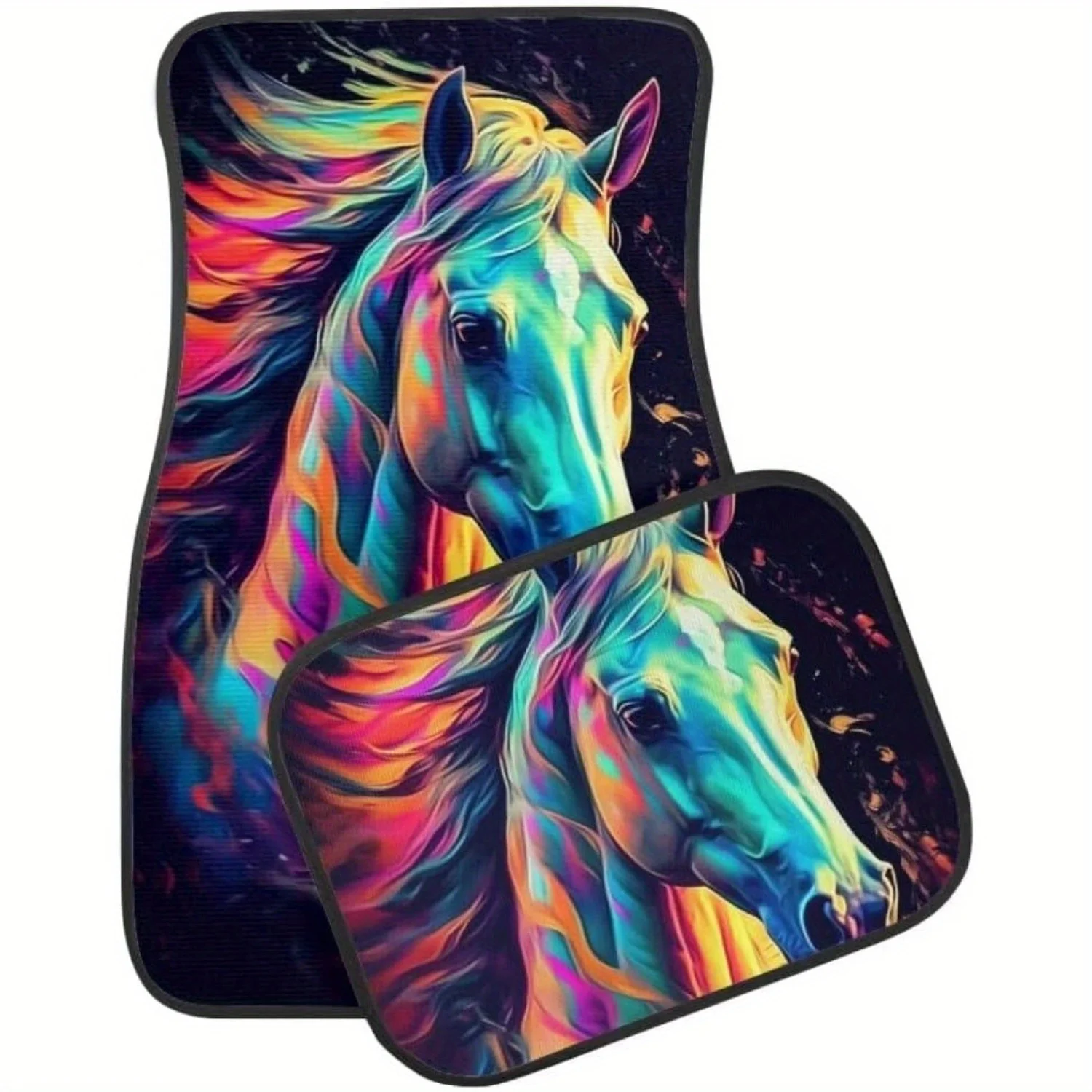 All-Weather Floor Mats With Horse Design Suitable For Most Vehicles - Sturdy 4pcs Set For Front And Rear, Provides Heavy-Duty Pr