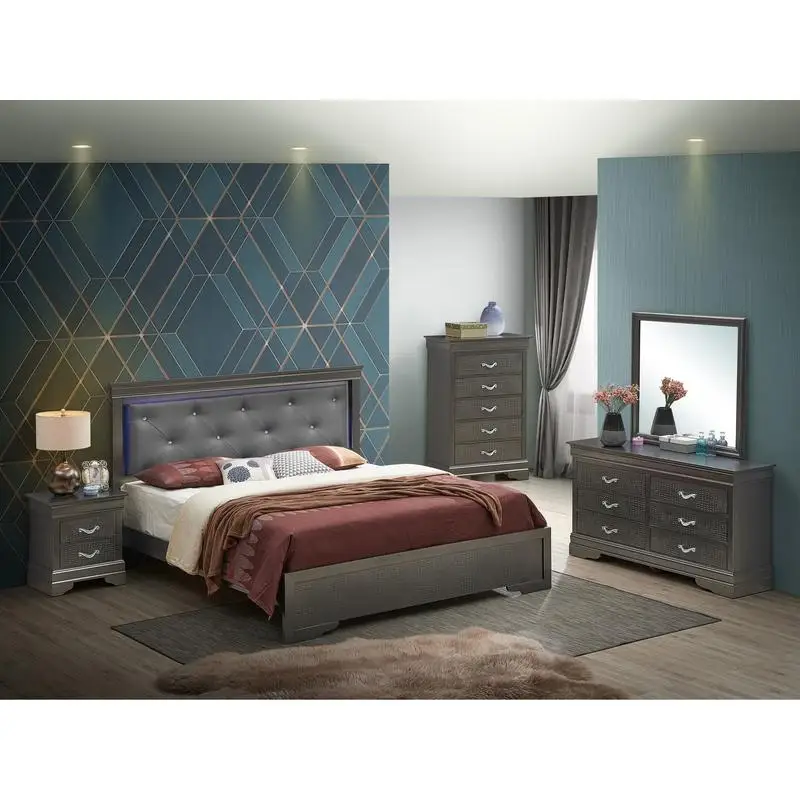 Transitional Full Bed Metallic Black with Stylish Design and Comfort Features