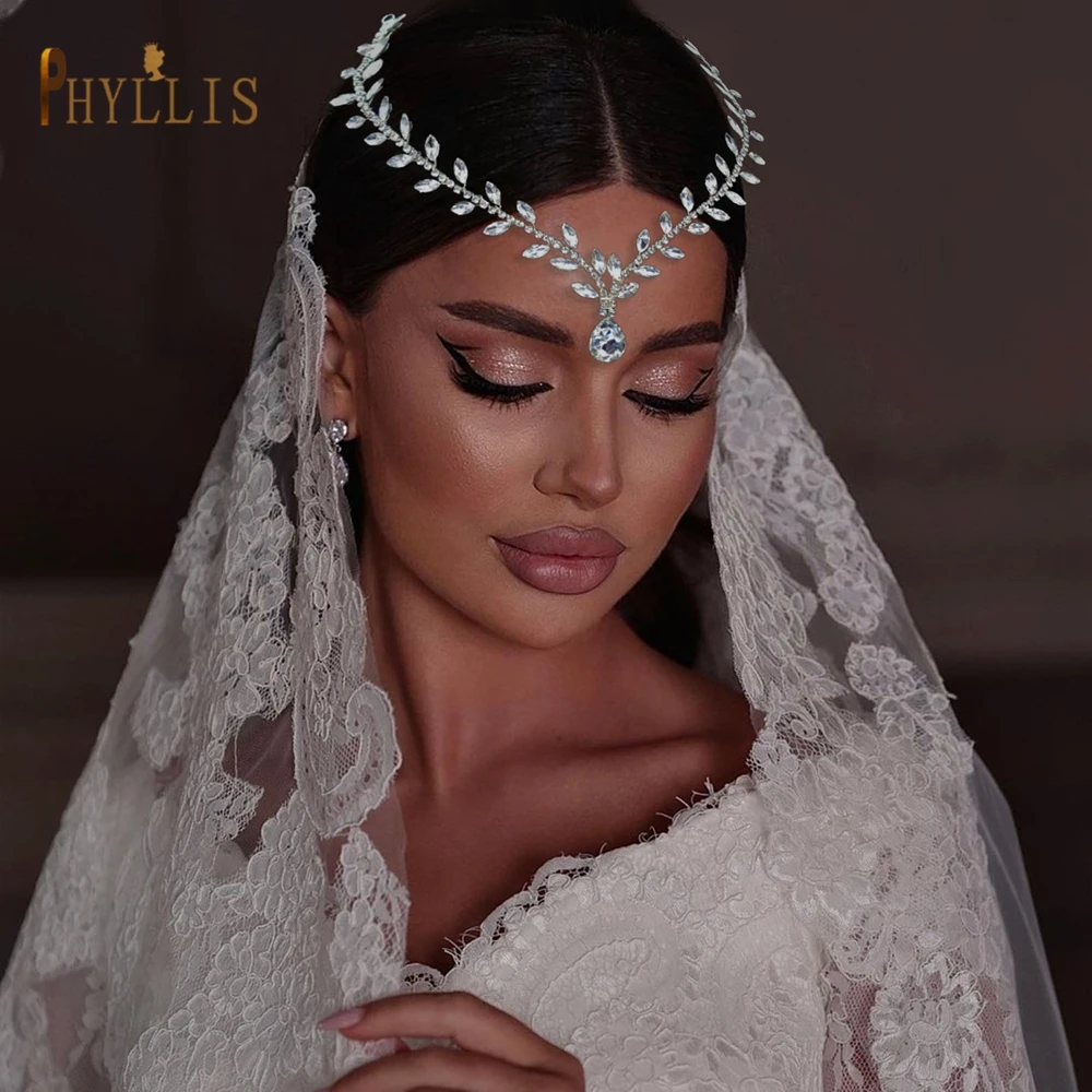 

A484 Fashion Forehead Headband Bohemia Bridal Headdress Water Drop Head Chain Crystal Wedding Hair Ornament for Women Tiara