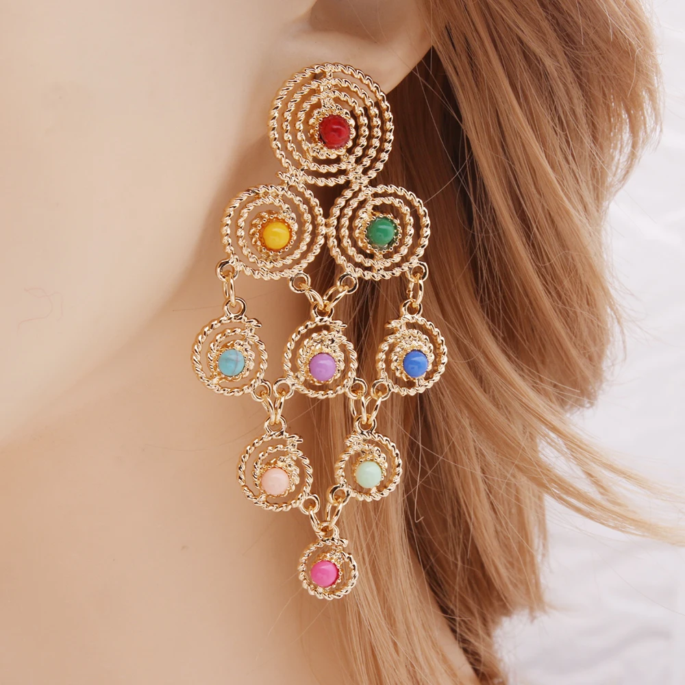 Laser Dazzle With Color Drop Fashion Earring Boho India Dangle Zinc alloy Vintage Large Brinco Ear Oorbellen Jewelry Factory