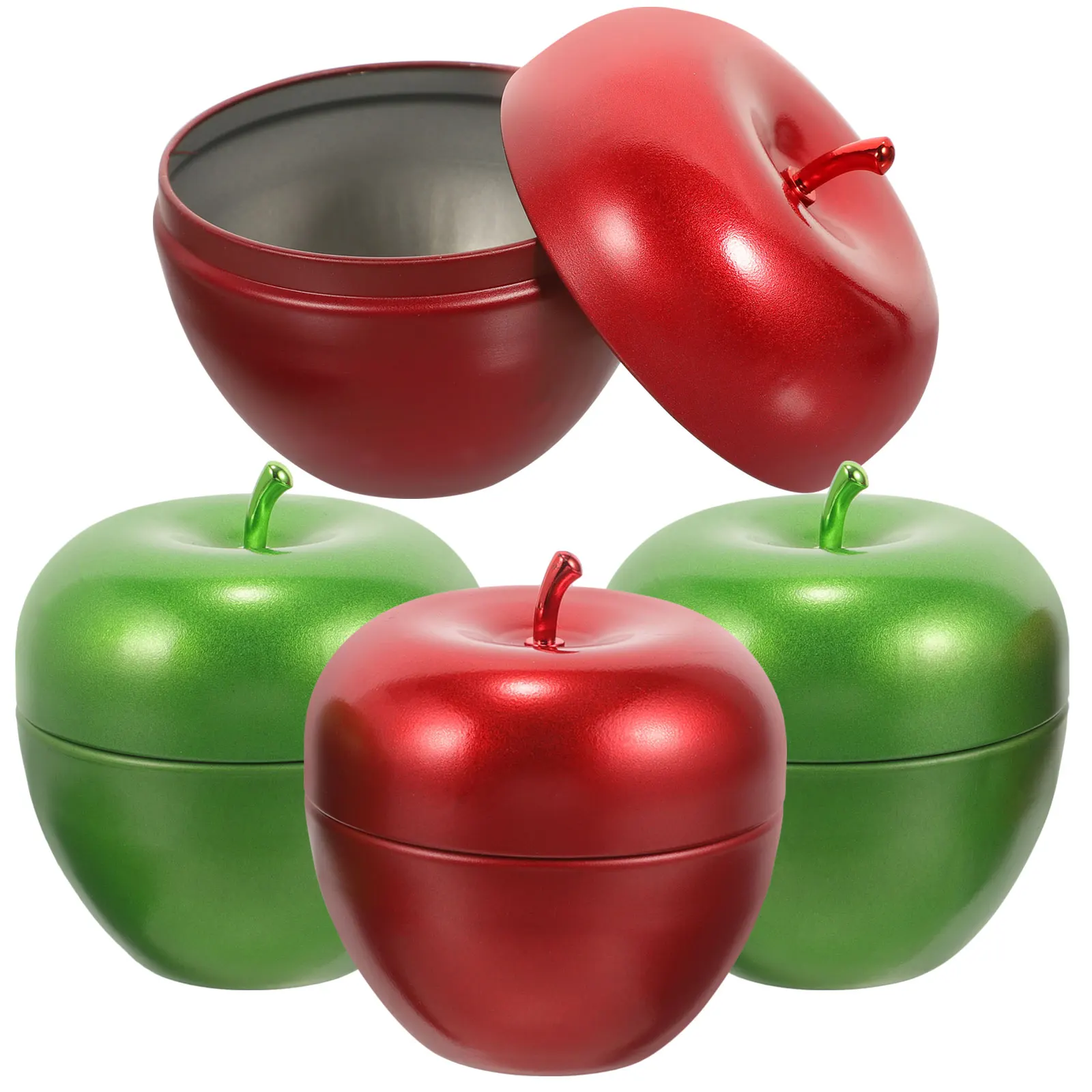 

4Pcs Apple-Shaped Tea Container with Airtight Lid for Loose Leaf Tea Coffee Beans Storage Tin Canister Food Organizer Jar