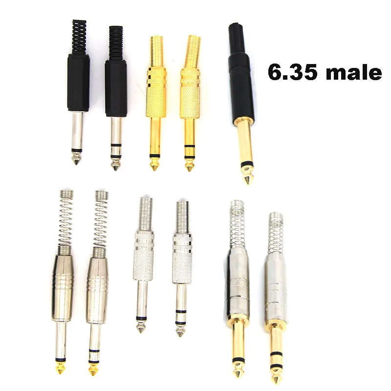 

6.35mm 6.5mm audio male mono stereo Solder plug socket gold plated metal 2 3 pole Amplifier Microphone Converter J17