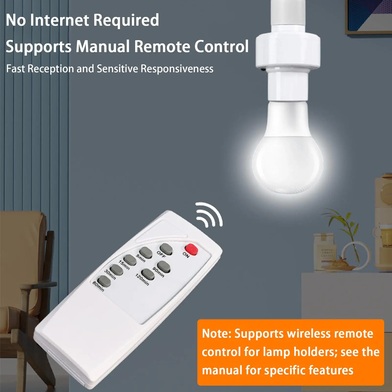 Light Socket E27 Lamp Socket Timing Function Wireless Lamp Base Holder For Ceiling Fixture Stairwell Living Room Closet