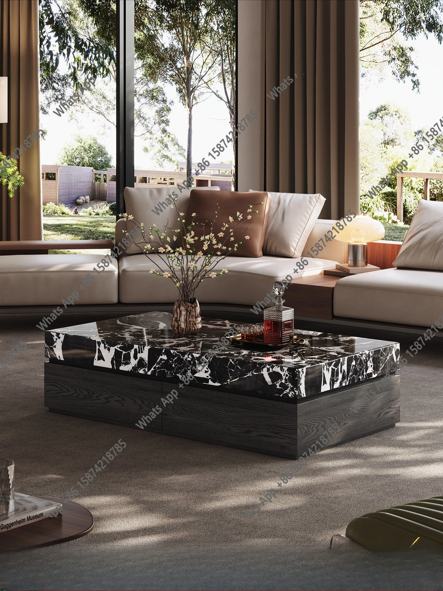 

Italian minimalist high-end coffee table black rose luxury stone luxury villa mansion large flat designer coffee table