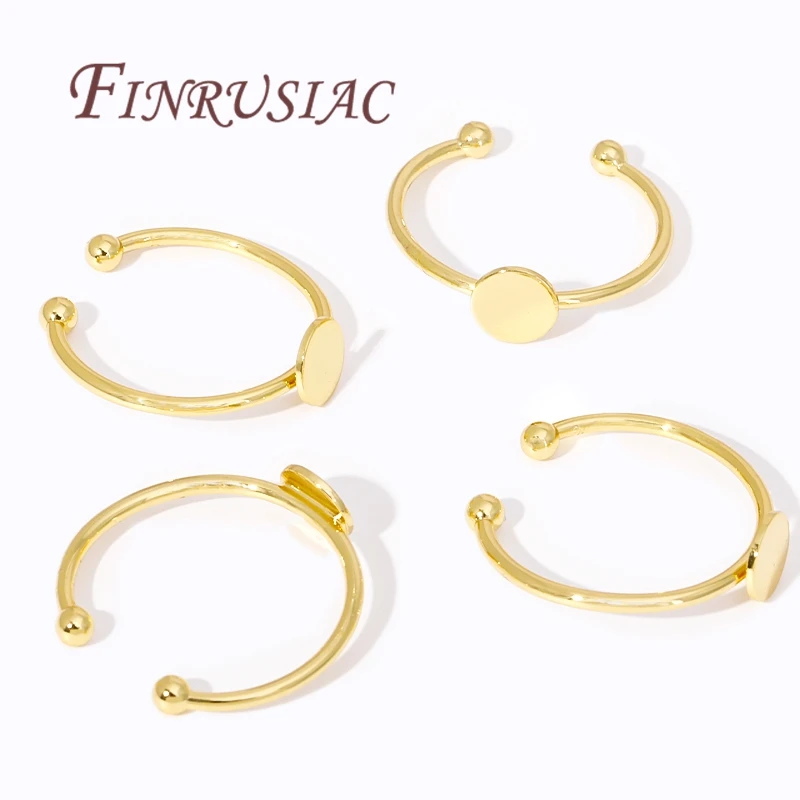 Adjustable Ring Opening 18K Real Gold Plated Flat Circle Pad Bezel Ring Base Round Blanks Fittings For DIY Rings Jewelry Making