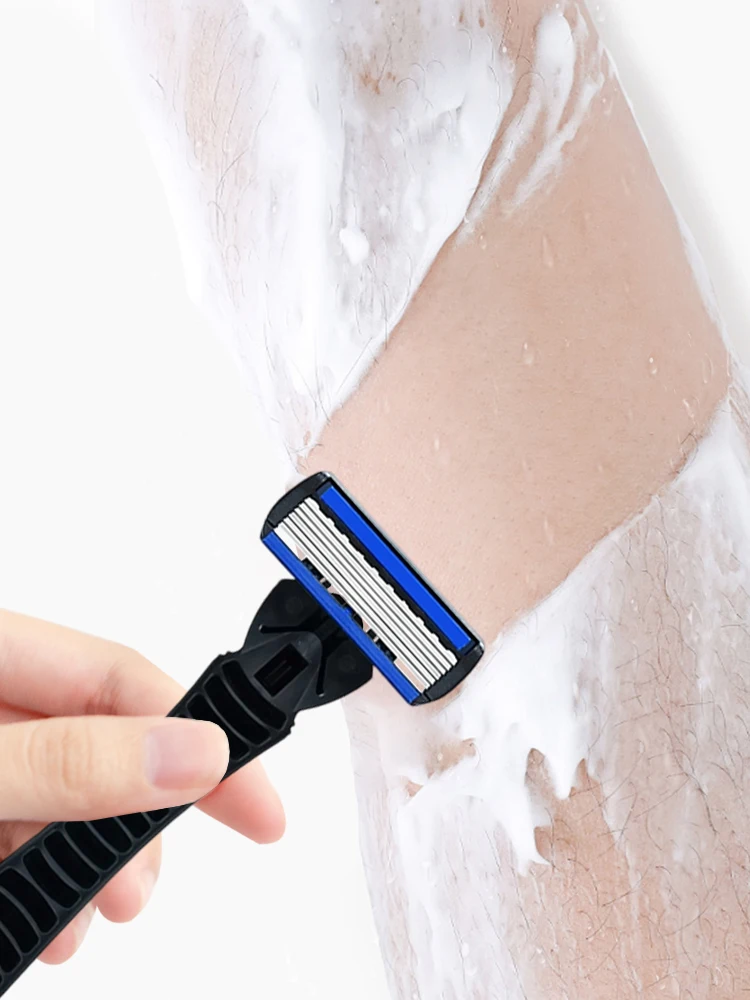 ماكينة حلاقة يدوية مكونة من 6 شفرات للرجال، ماكينة حلاقة محمولة للسفر لإزالة شعر الوجه واللحية والجسم، ماكينة حلاقة للاستعمال مرة واحدة مع قبضة مضادة للانزلاق #4