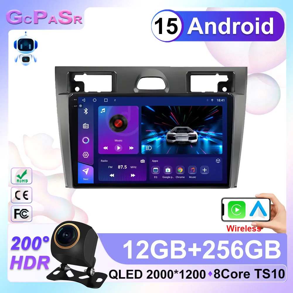 Android 15 Car Radio For Ford Fiesta Mk VI 5 Mk5 2002 - 2008 Multimedia Video Wireless Carplay Navigation GPS Touchscreen