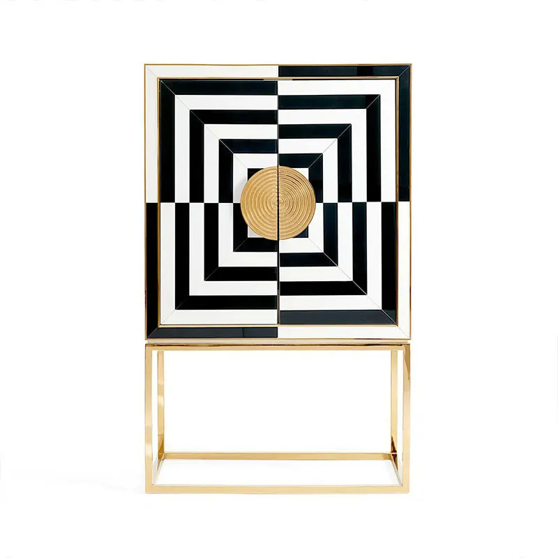 

American light luxury modern side cabinet black and white striped restaurant locker luxury artistic sense