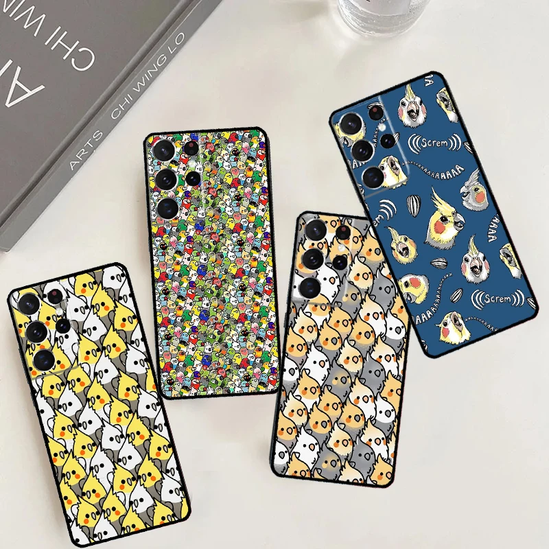 Cartoon Cockatiel Collage Funda For Samsung Galaxy S24 S23 S22 Ultra Plus S20 S21 FE S8 S9 S10 Note 10 20 Ultra Case