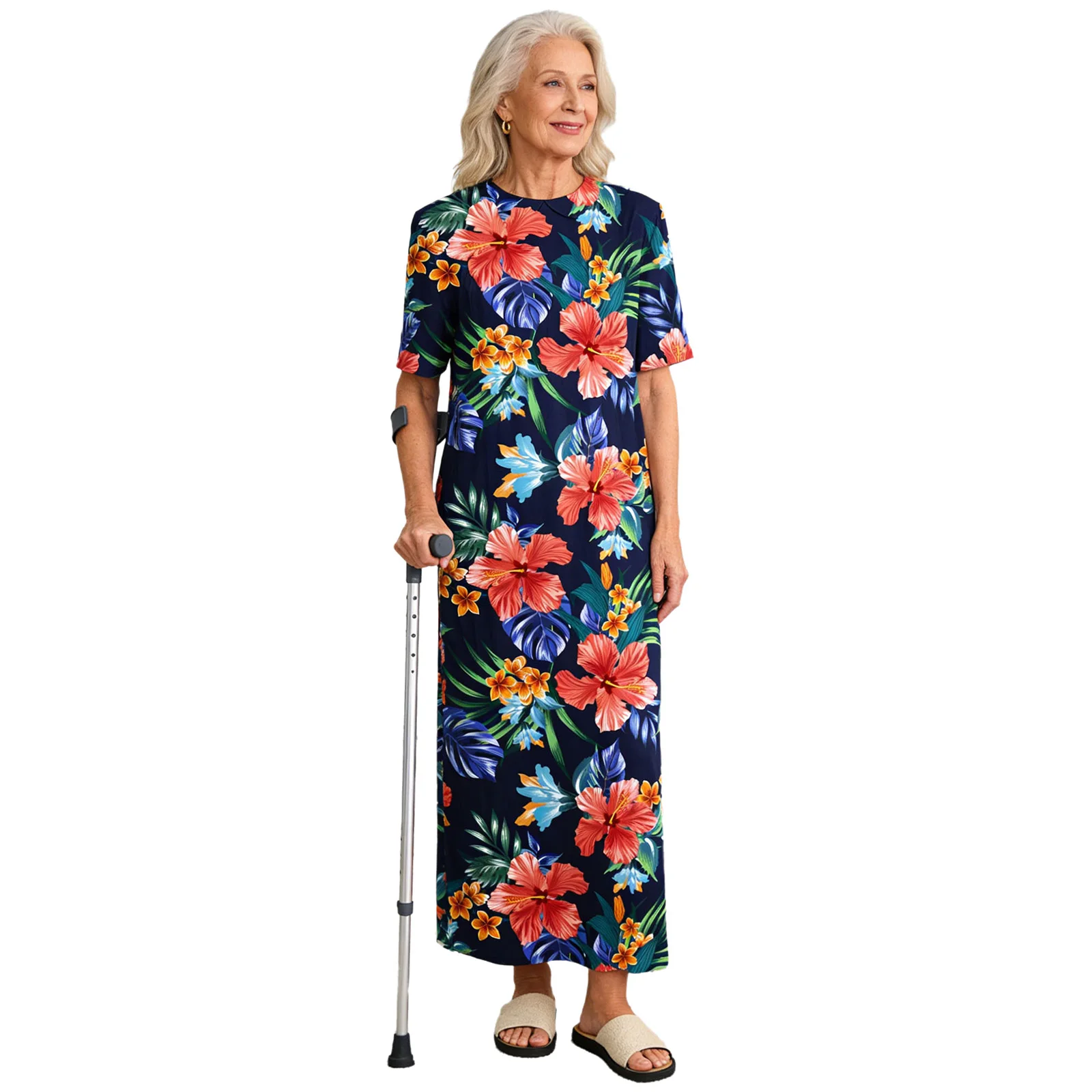 

Women Elderly Alzheimer Special Needs Clothing Back Buttons Anti-Strip Loose Print Dress for Dementia Disabilities Patient