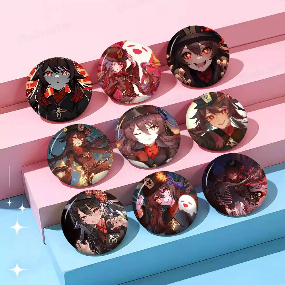 Anime H-Hu Tao Creative Tinplate Soft Button Pins Animal Icon Brooch Lapel Backpack Badge Accessories Pin