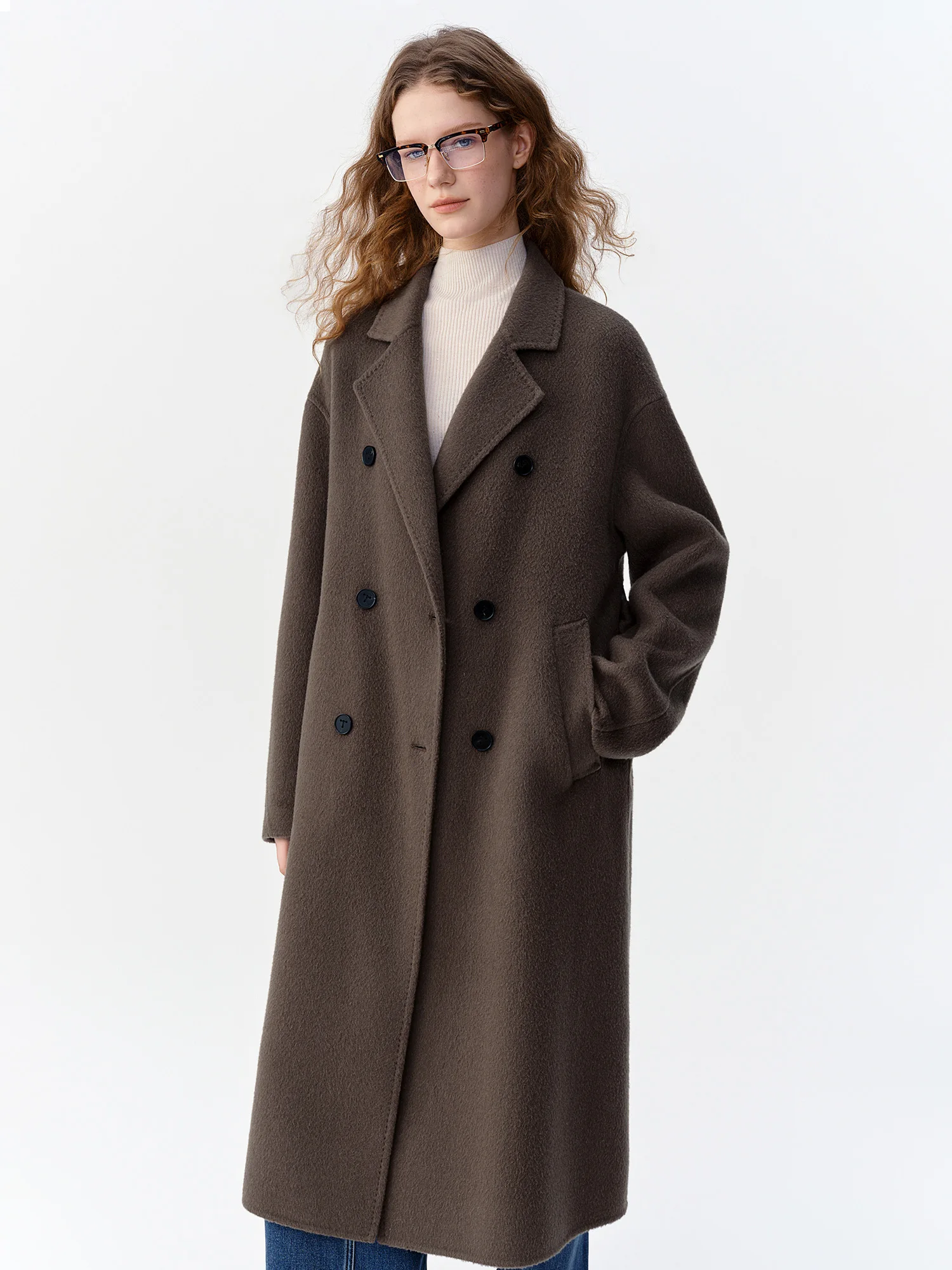 DUSHU Women's Classic Double-Faced Cashmere Blend Coat Korean Minimalist Vibe Style 2026 Winter New Elegant Solid Wool Outerwear