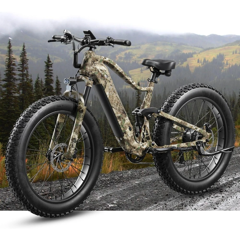 

Electric Bike 960W, 48V 20AH Battery Ebike, Full Suspension 26" Fat Tire E Bike, 28MPH 80Miles Range Mountain Electric Bicycle