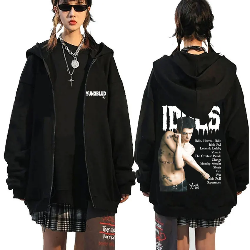 Sudadera con capucha con cremallera Rocker Yungblud IDOLS Merch para hombre y mujer, chaqueta con cremallera de moda rockera, sudadera informal unisex de gran tamaño con cremallera