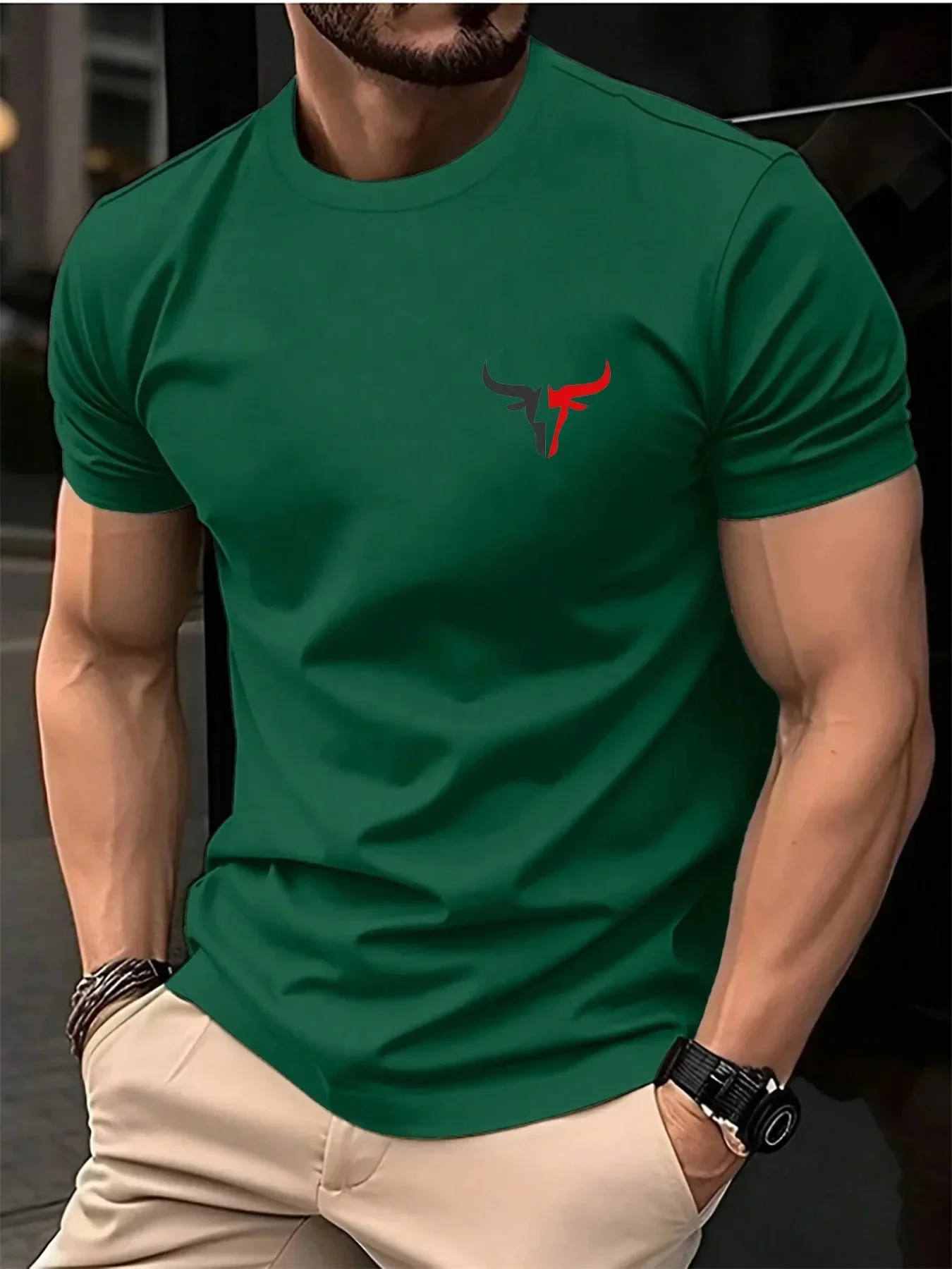 New Summer Men's Casual Loose Oversized Bull Pattern Printed Sports Comfortable Round Neck Short Sleeved T-shirt Tops